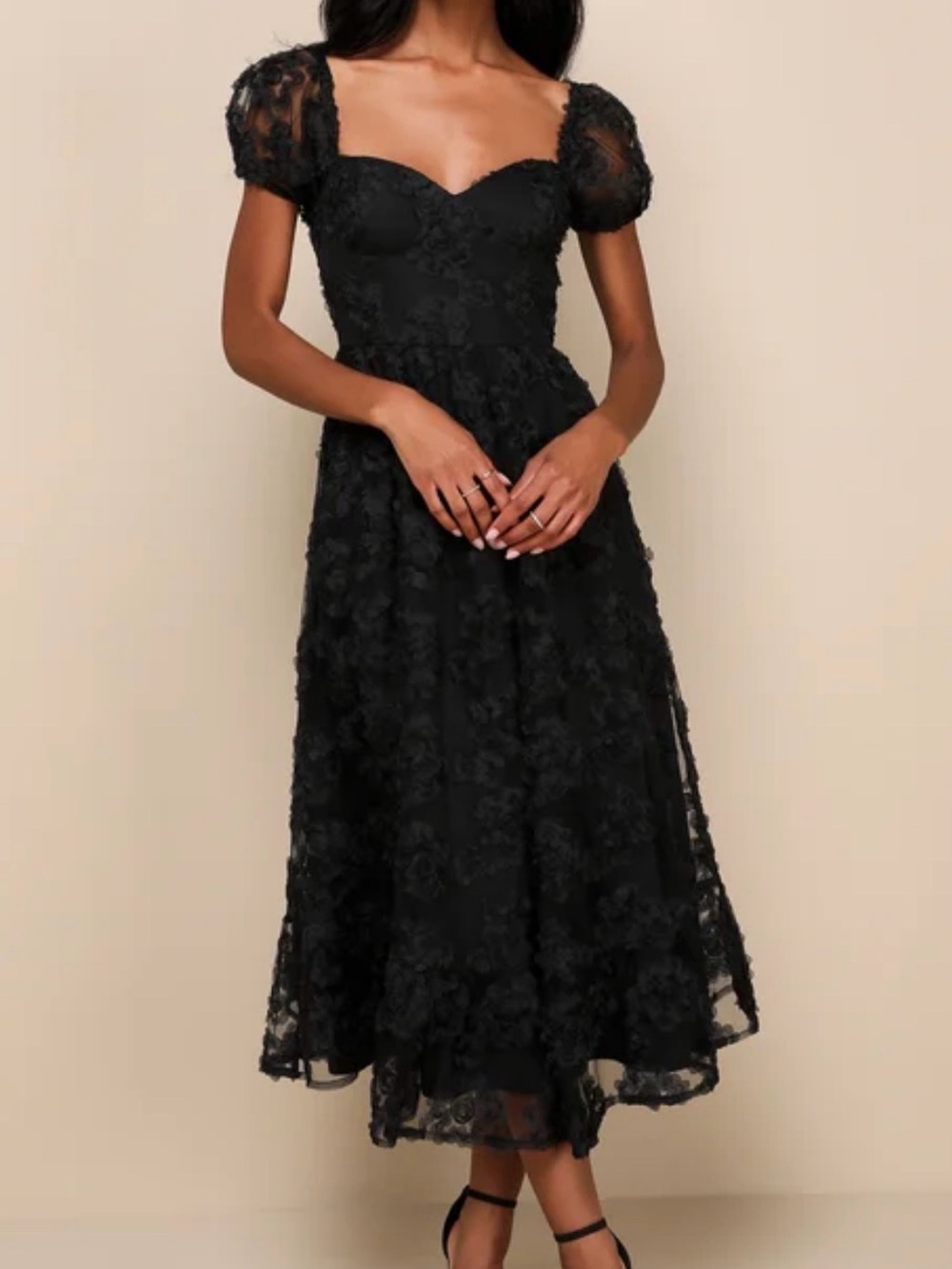 Lulus Notable Elegance 3D Floral Lace Midi Dress NWT Sz L Romantic Goth Boho